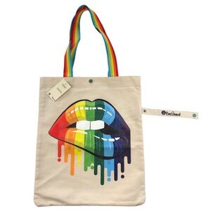 NWT ExCused Rainbow Lips Canvas Tote Bag